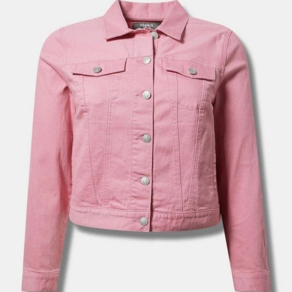 TORRID VINTAGE STRETCH TRUCKER Pink Denim Jacket 0 L 12 NWT